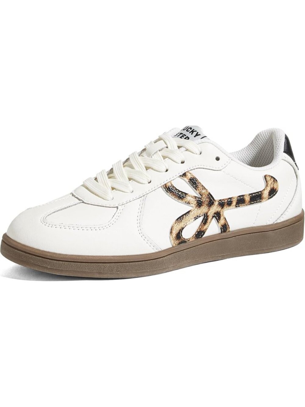 Women's White/Leopard Fashion Sneakers Casual Walking Shoes Genuine Leather